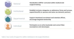 Four Levels of Support for LGBTQ+ Individuals in the Surgical Workforce Table 2