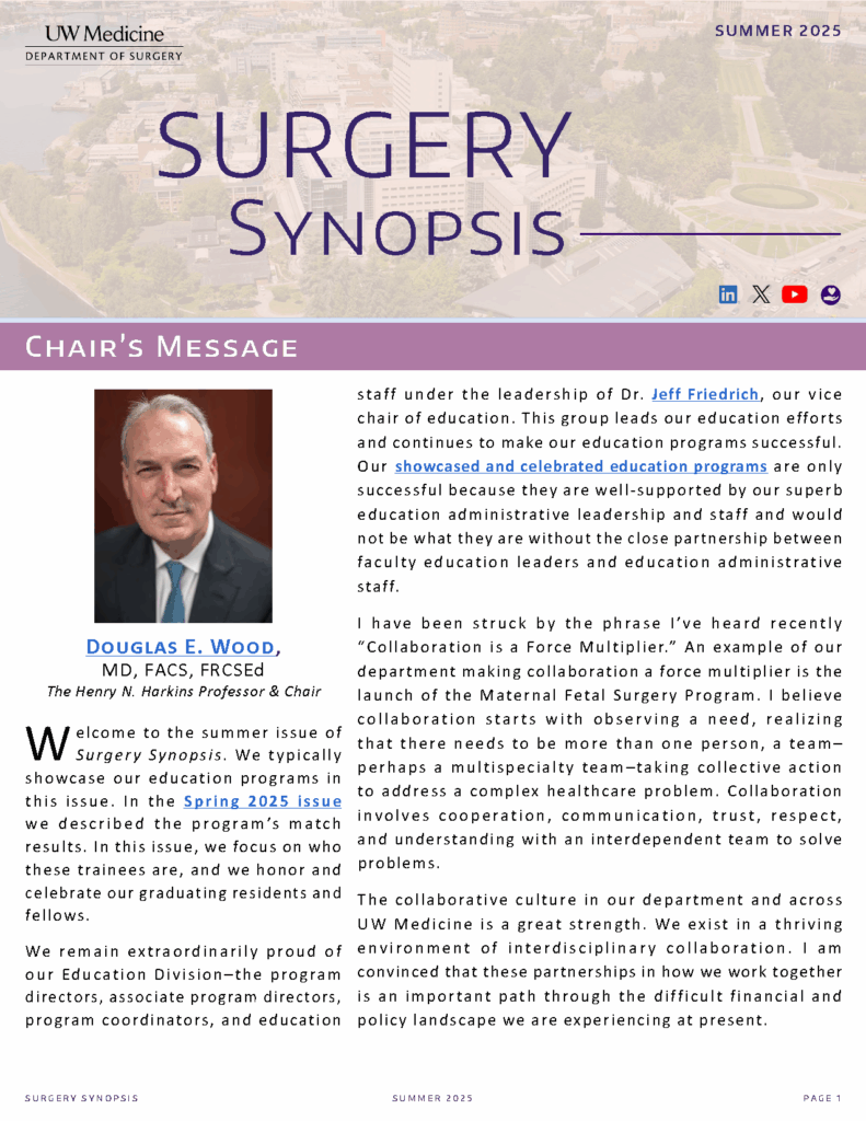 Cover page to the 2025 Surgery Synopsis summer issue
